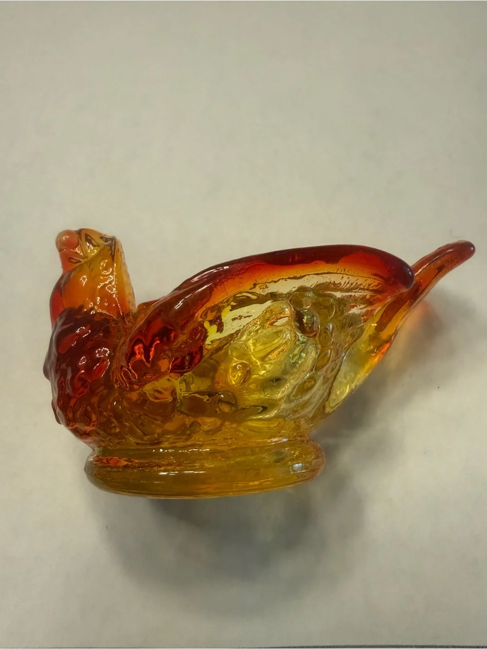 Kanawha Salt Cellar Amber-Orange Glass 3” Bird with Berry Figurine Hand Blown #5